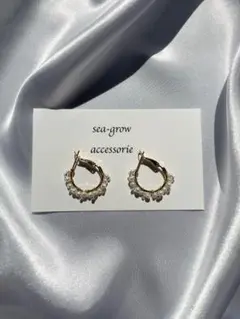 淡水パールとビーズのフープピアス