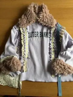 ハンドメイド　古着リメイク　スウェット　トレーナー　フリル　パープル　Lサイズ