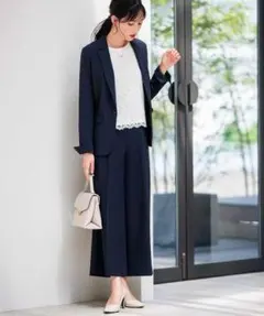 GeeRA　ウォッシャブル　ベーシックワイドパンツセットアップスーツ