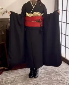 美品】色無地振袖6点セット159cm□赤レッド系正絹成人式前撮りSN32 
