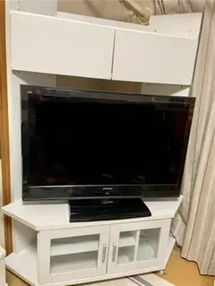 【引取り限定】ホワイト コーナー型 テレビ台 上部収納付き