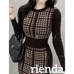 rienda 千鳥柄バックリボンフレアニットワンピースのサムネイル
