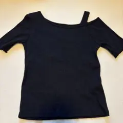 GU オフショルダー 半袖 Tシャツ ブラック