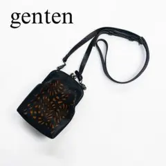 美品✨genten がま口　カットワーク　レザーポシェット　スマホショルダーのサムネイル