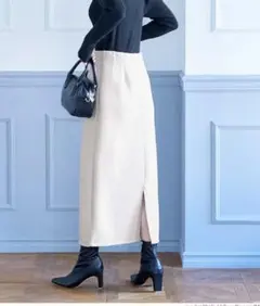 coca ダンボールニットIラインスカート グレージュ　アイボリー系　M