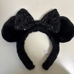 ミニー　ブラックカチューシャ　もこもこ　スパンコール　黒