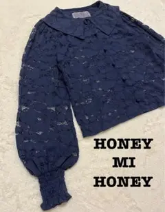 HONEY MI HONEY ハートレースブラウス ネイビー 長袖 カーディガンのサムネイル