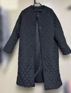 ブラック キルティングロングジャケットロングコート アウター 黒 キルト