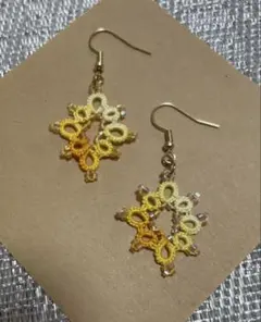 【最終価格】タティングレース　ピアス　イエロー系