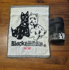 ブラックアンドホワイト　スポーツタオル、タオル入れセット Black&White