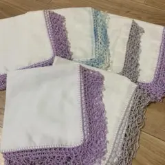 大判ガーゼ手編みレース付きハンカチ 6枚セット