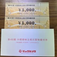 ビックカメラ 株主優待券 ¥1,000×2枚