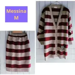 【Messina】М 赤紫とベージュ金色のラメのストライプ セットアップ