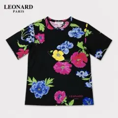 LEONARD レオナール フラワー コットン 花柄 半袖 カットソー LL 紺