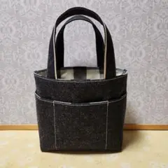 ハンドメイドダークデニムミニ トートバッグ チェック柄