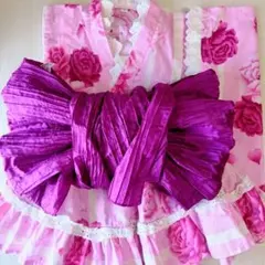 子ども浴衣 セパレート 100 ピンク 花柄 レース 帯付き 簡単着付け