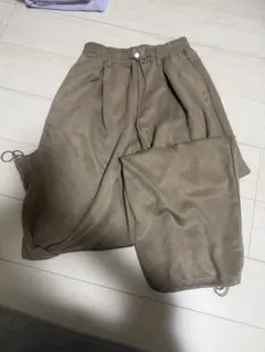 ブラウン ワークパンツ ドローストリング付き