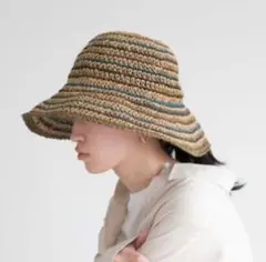 ストライプ バケットハット 麦わら帽子 LOWRYS FARM