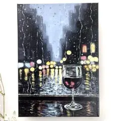 雨夜の杯｜アクリル画｜風景画｜F4サイズ｜原画 ｜外は雨シリーズ 雨夜の杯｜アクリル画｜風景画｜F4サイズ｜原画 ｜外は雨シリーズ