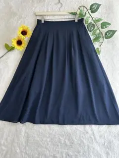 グローバルワーク ロングフレアスカート タック入り 無地 ネイビー Mサイズ