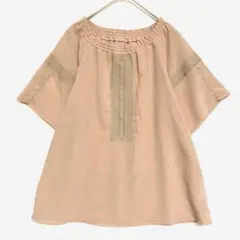 グローブ　レースデザイン　楊柳ブラウス　薄いピンク　【美品】　M