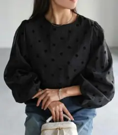 Riberry ワッシャーシアーフロッキードットブラウス