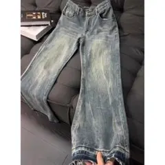 フリンジ裾 ワイドレッグ デニム