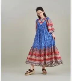 smocking ethnic print dress 38 - メルカリ