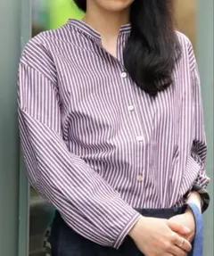 HUMAN WOMAN ストライプ ブラウス ノーカラーのサムネイル
