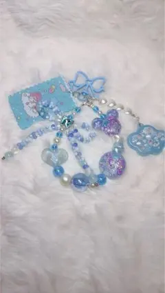 ハンドメイドビーズストラップ 青系