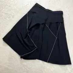 ヒロココシノ　L　変形アシンメトリーフレアスカート　ストレッチ　ステッチ　黒のサムネイル