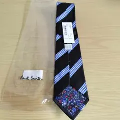 新品タグ付き PaulSmith ネクタイ ギンガムチェック ロゴ総柄 光沢