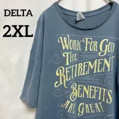 DELTA 【2XL】 ロゴプリント 半袖Tシャツ ブルー ビッグサイズ 古着