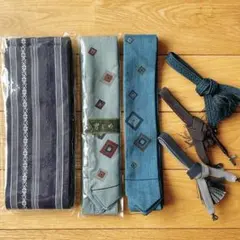 【未使用品含む】男性用 和装小物 6点セット 角帯・男締め・羽織紐 紺・青系