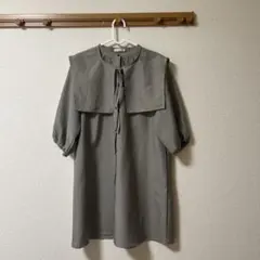 チェック 襟付き シャツワンピース 七分袖　ケープ