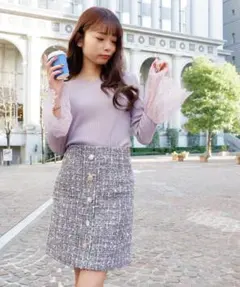 【MIIA】ツイードビジュー台形スカート