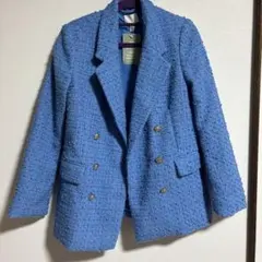 青いツイード テーラードジャケット
