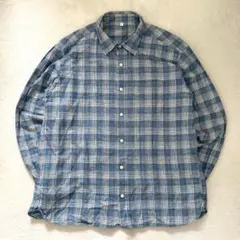 シャツ チェック柄 コットン100% 大きいサイズ ブルー 3L