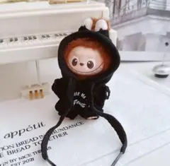 ぬい服★ミニラブブ★着せ替え 服★10cm ★labubu★黒オーバーオール文字