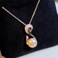 N177 スワンモチーフ真珠 ネックレス 白鳥 シルバー925