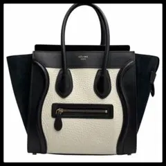 6340 美品 セリーヌ ラゲージ マイクロショッパー ハンドバッグ 黒×白 革