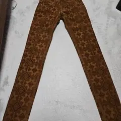 YANUK 幾何学模様 スキニーパンツ ブラウン