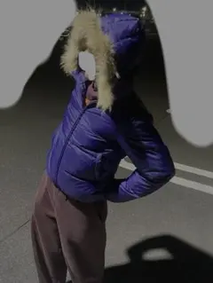 ファー付き　ダウンジャケット　パープル　紫　フード付き　Y2K お兄系　グランジ