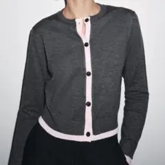 ZARA コンビニットカーディガン ピンク グレー M