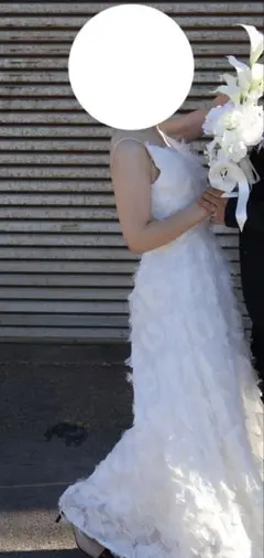 ホワイトギャザー　ウェディングドレスワンピース