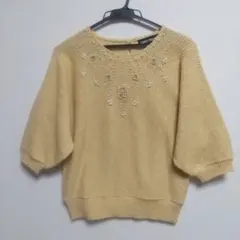 レディース ニットセーター 七分袖 イエロー M ドルマンスリーブ