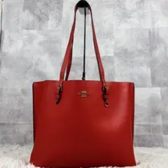 A4 可美品 コーチ レザー トートバッグ モリー ロゴ型押し レッド 肩掛け