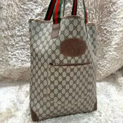 【美品】グッチ トートバッグ ブラウン スプリーム シェリーライン ユニセックス