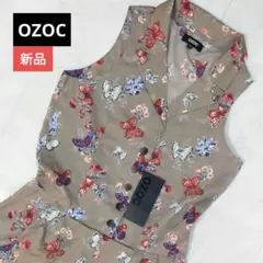 OZOC　新品　サロペット　M　38 ベージュ　蝶々　花柄