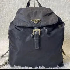 美品✨プラダ リュック チェーン ナイロン レザー 巾着 三角ロゴ ブラック